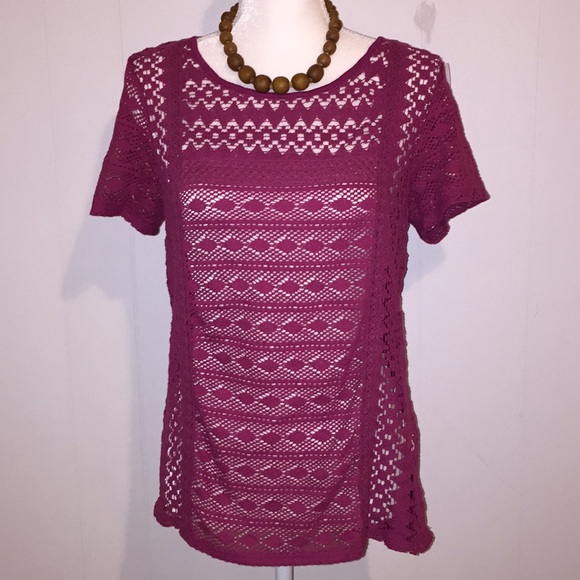SOLD Lucky Brand NWT Pink Summer Crocheted Top - Picture 2 of 7